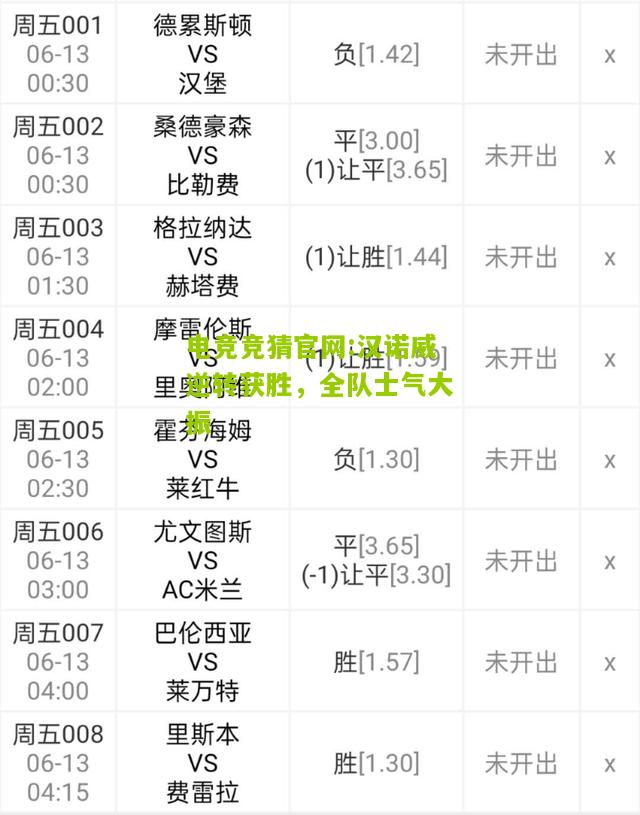 电竞竞猜官网:汉诺威逆转获胜，全队士气大振